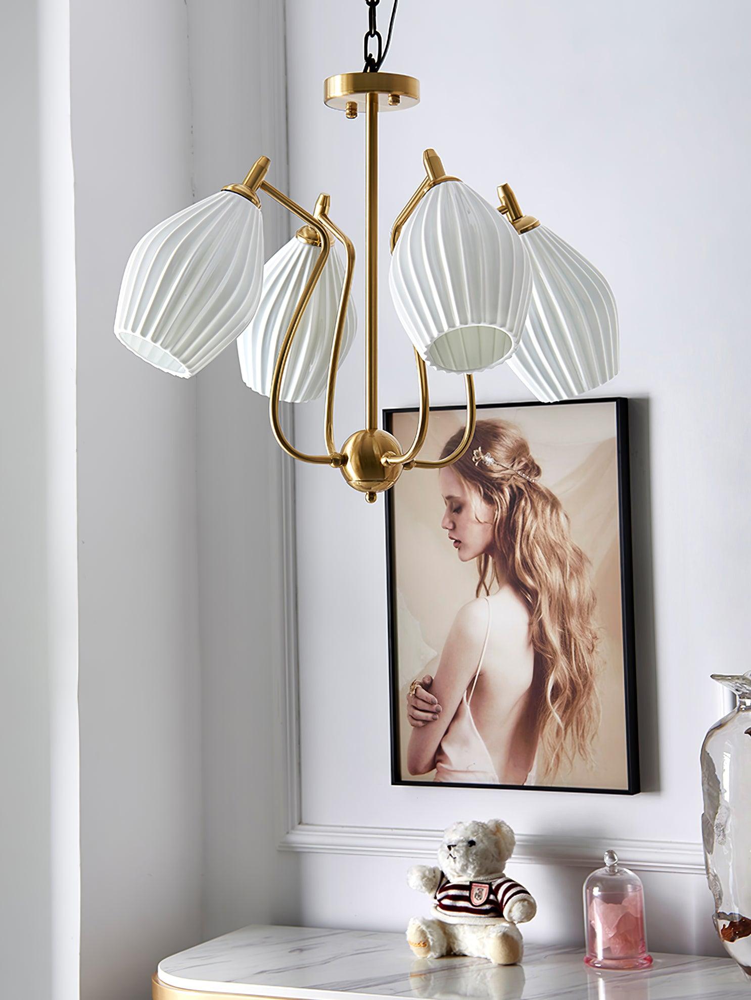 Pravin Chandelier Ceramic Ribbed Sculptural Glass Elegant-Neutral Decor