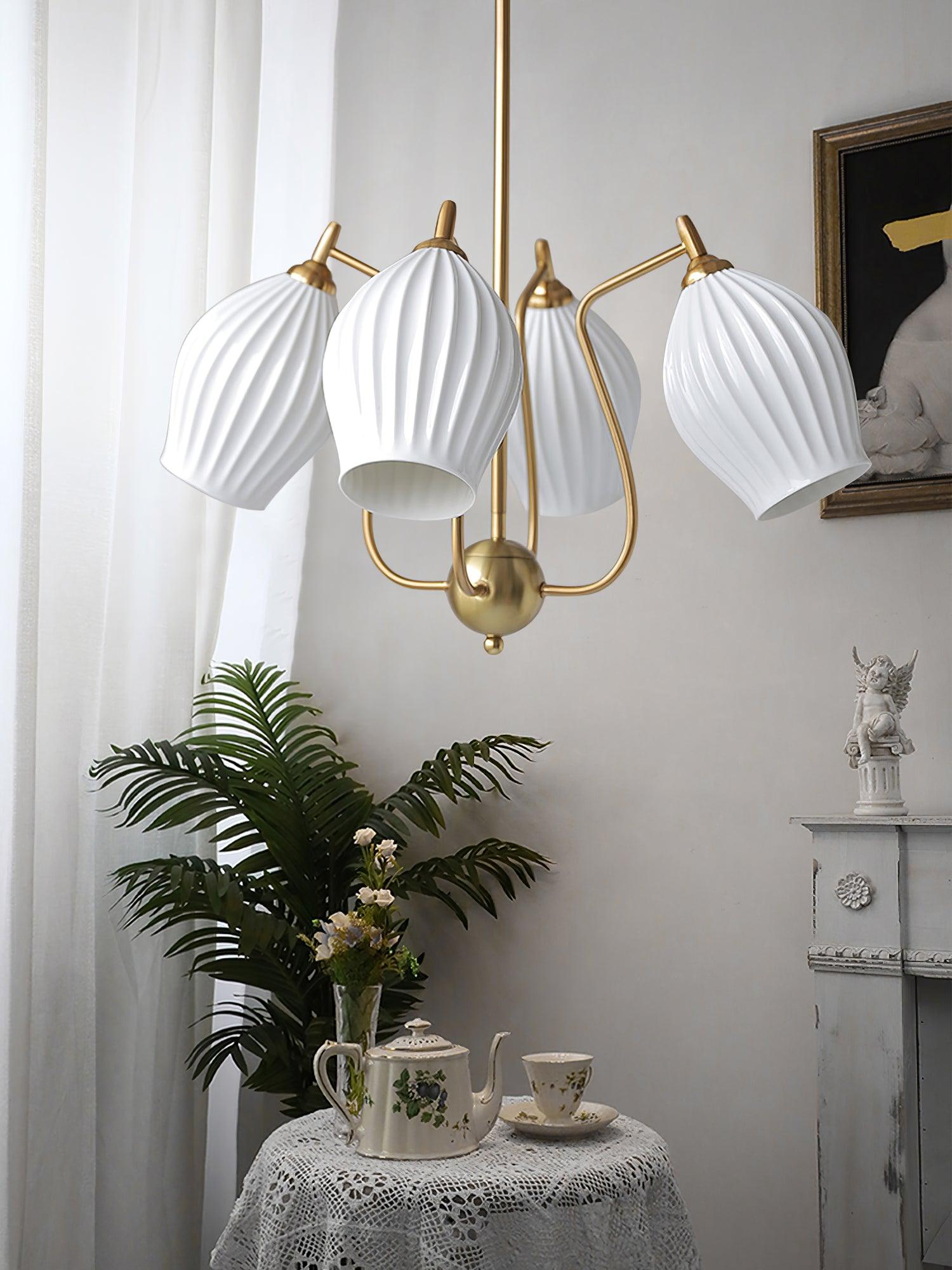 Pravin Chandelier Ceramic Ribbed Sculptural Glass Elegant-Neutral Decor