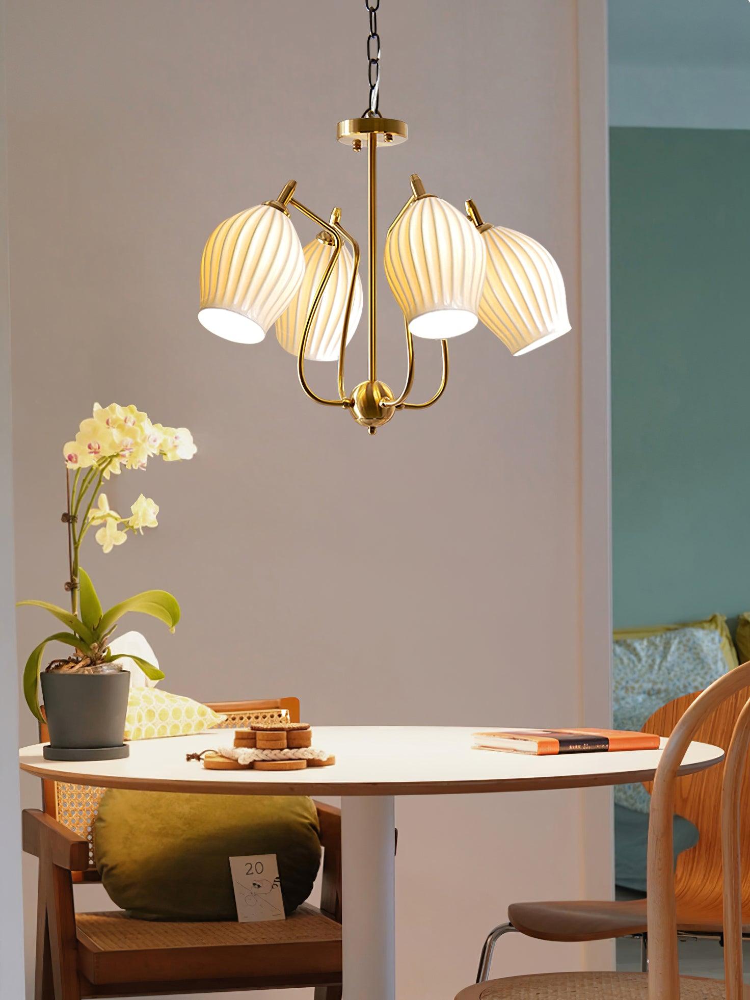 Pravin Chandelier Ceramic Ribbed Sculptural Glass Elegant-Neutral Decor