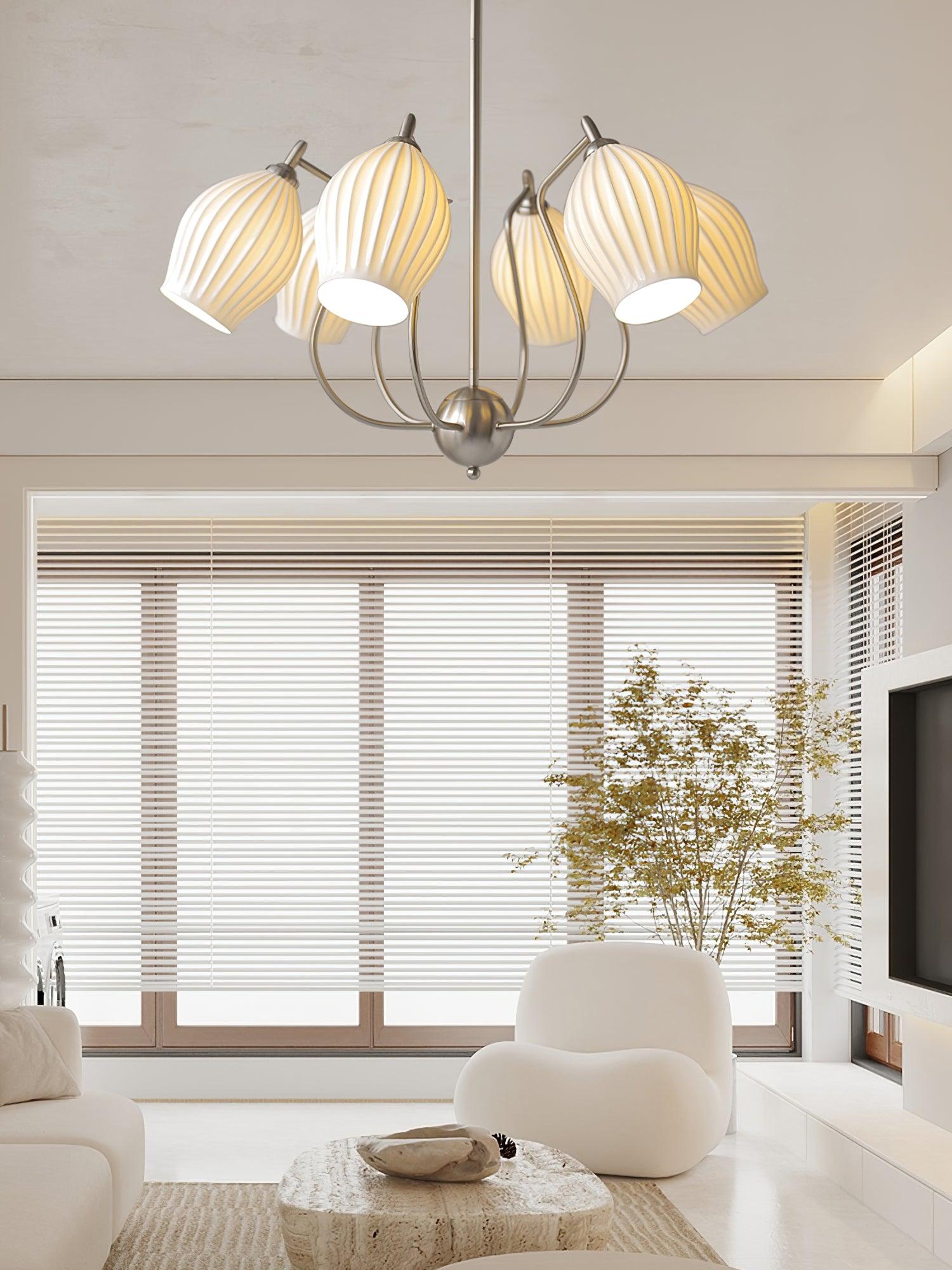 Pravin Chandelier Ceramic Ribbed Sculptural Glass Elegant-Neutral Decor