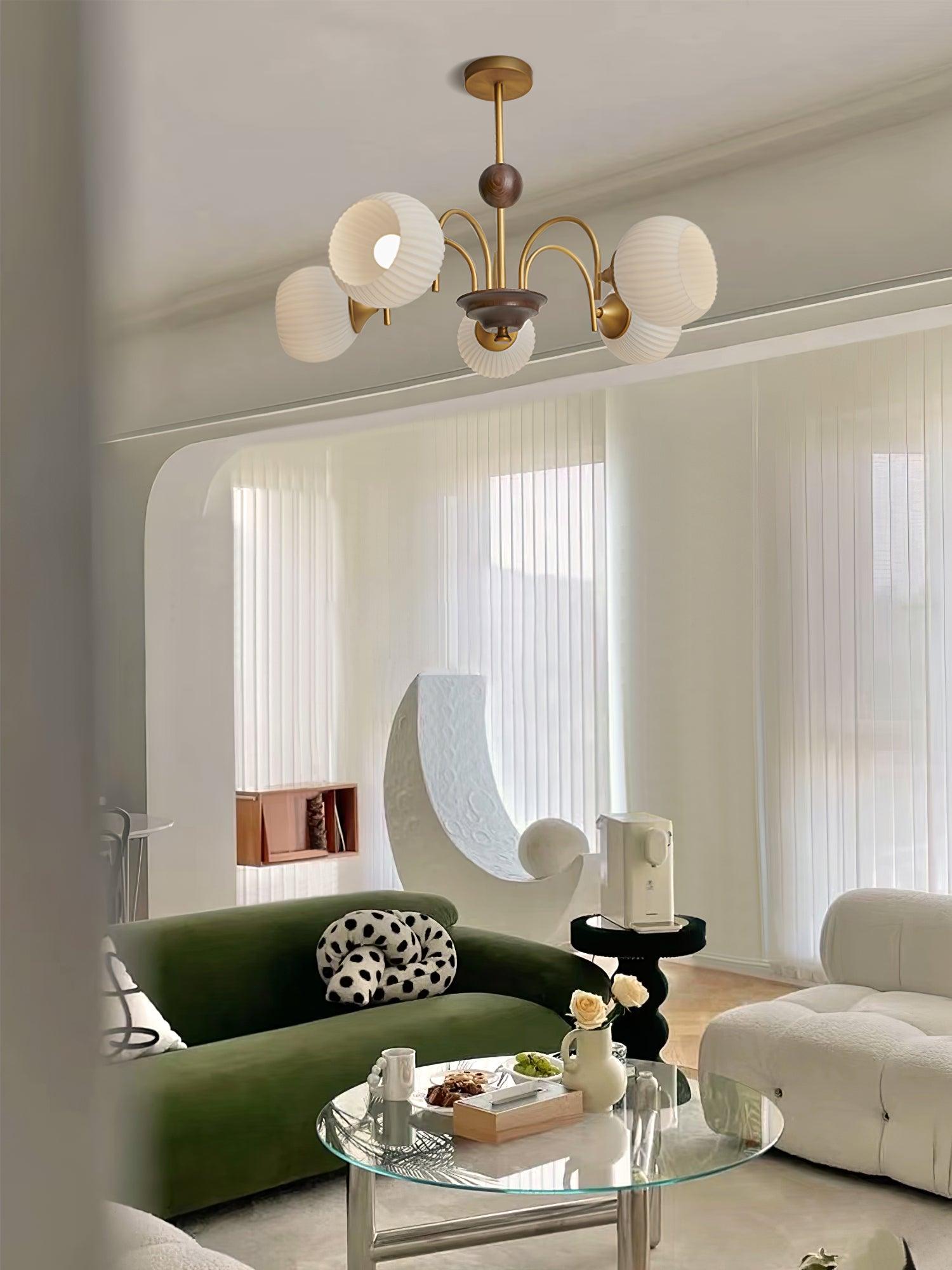Dune Chandelier Sculptural Glass Ribbed with Iron-Neutral Decor