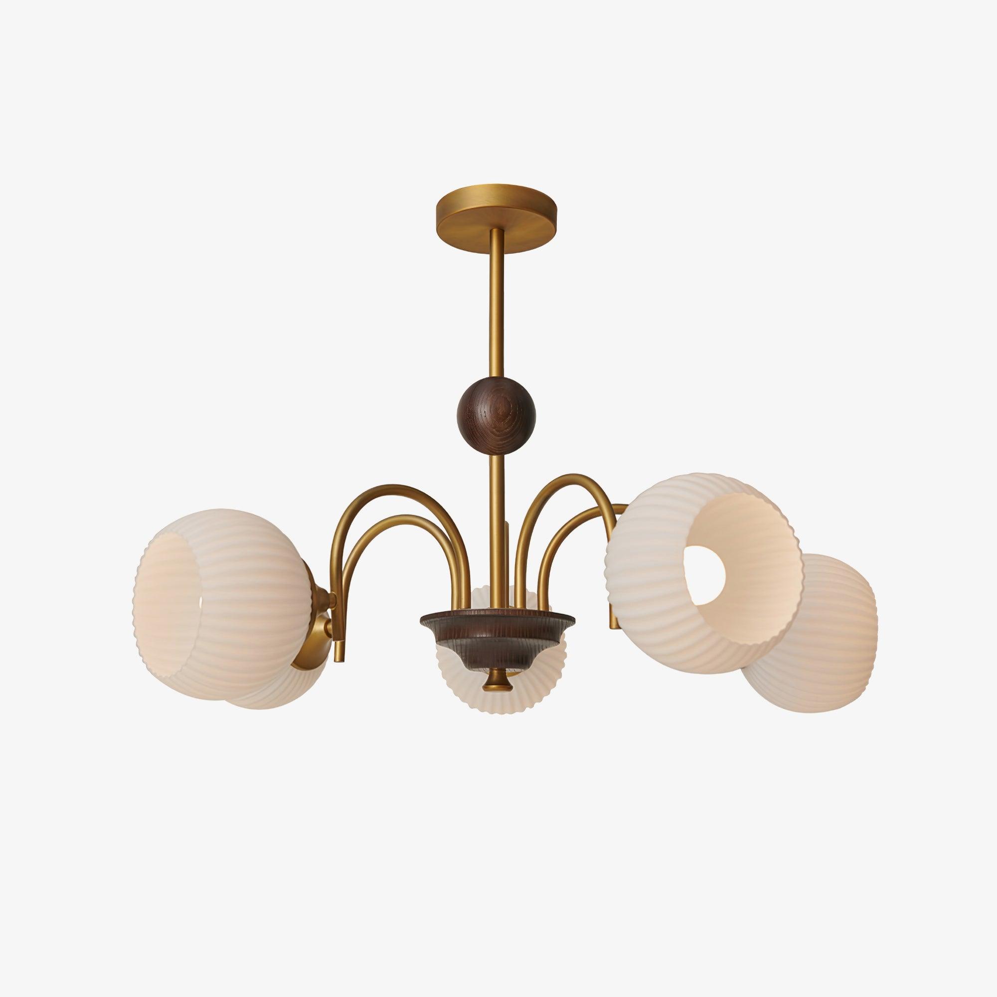 Dune Chandelier Sculptural Glass Ribbed with Iron-Neutral Decor