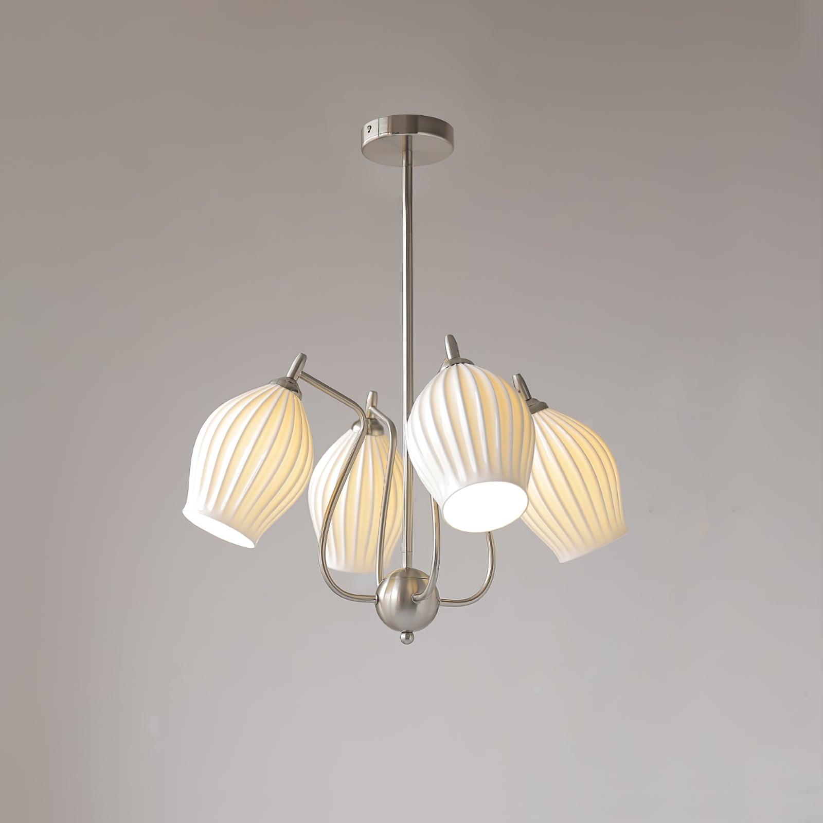 Pravin Chandelier Ceramic Ribbed Sculptural Glass Elegant-Neutral Decor
