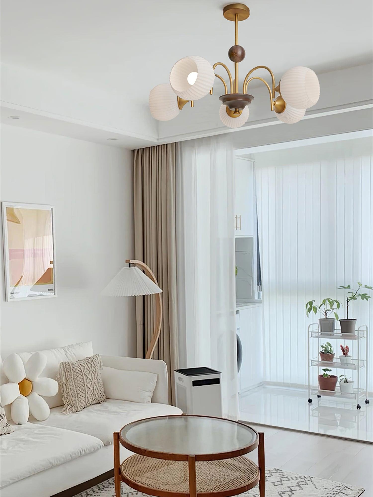Dune Chandelier Sculptural Glass Ribbed with Iron-Neutral Decor
