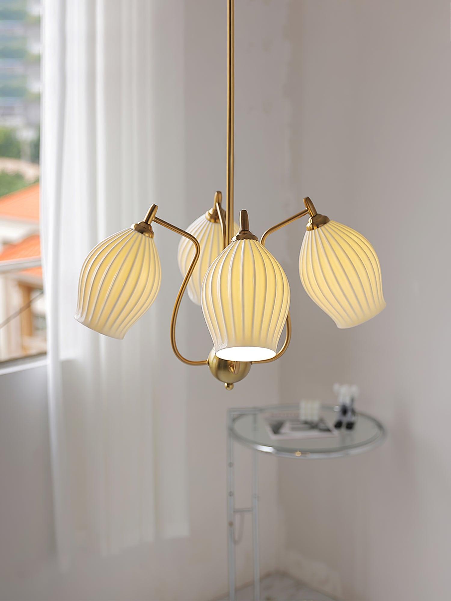 Pravin Chandelier Ceramic Ribbed Sculptural Glass Elegant-Neutral Decor
