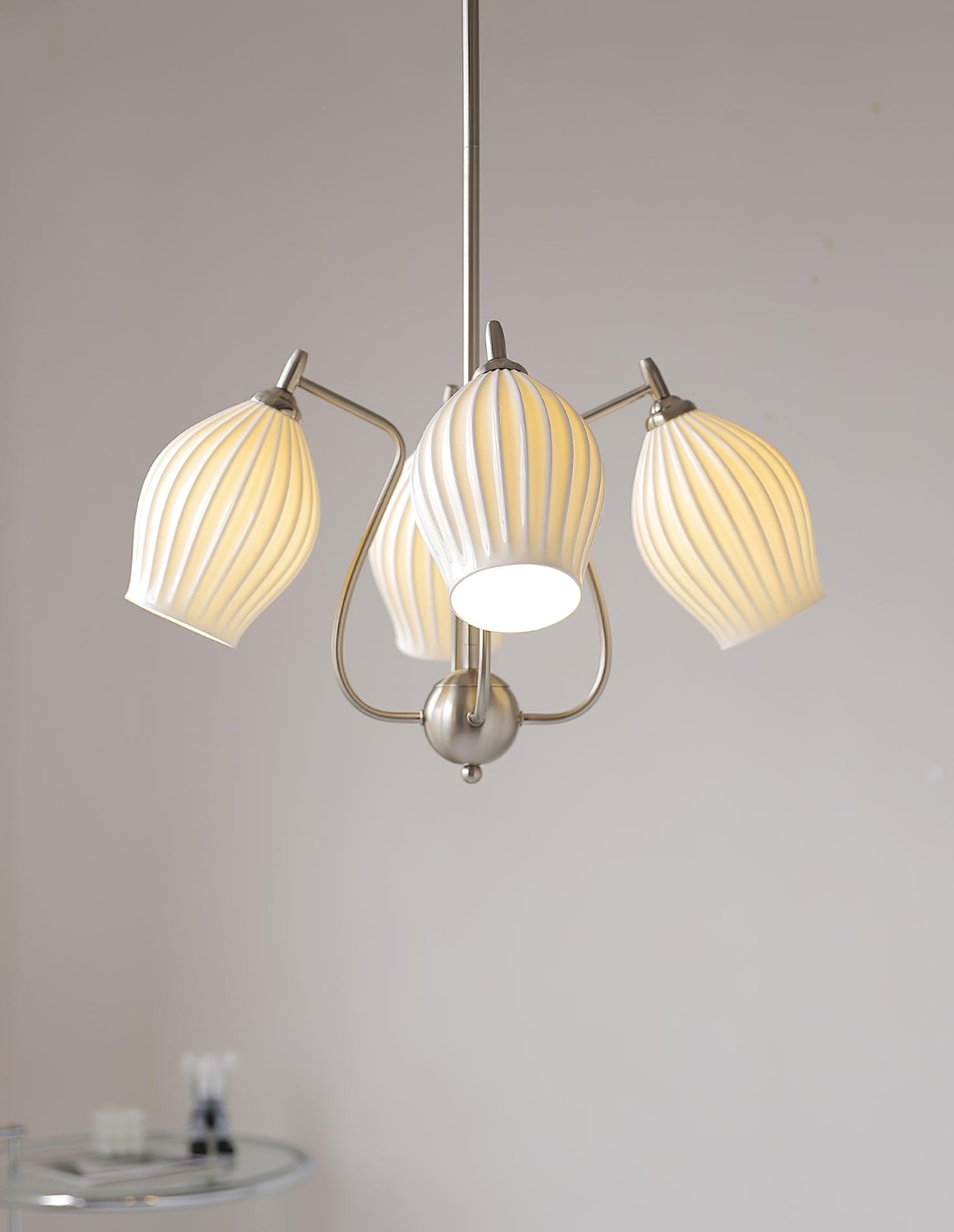 Pravin Chandelier Ceramic Ribbed Sculptural Glass Elegant-Neutral Decor