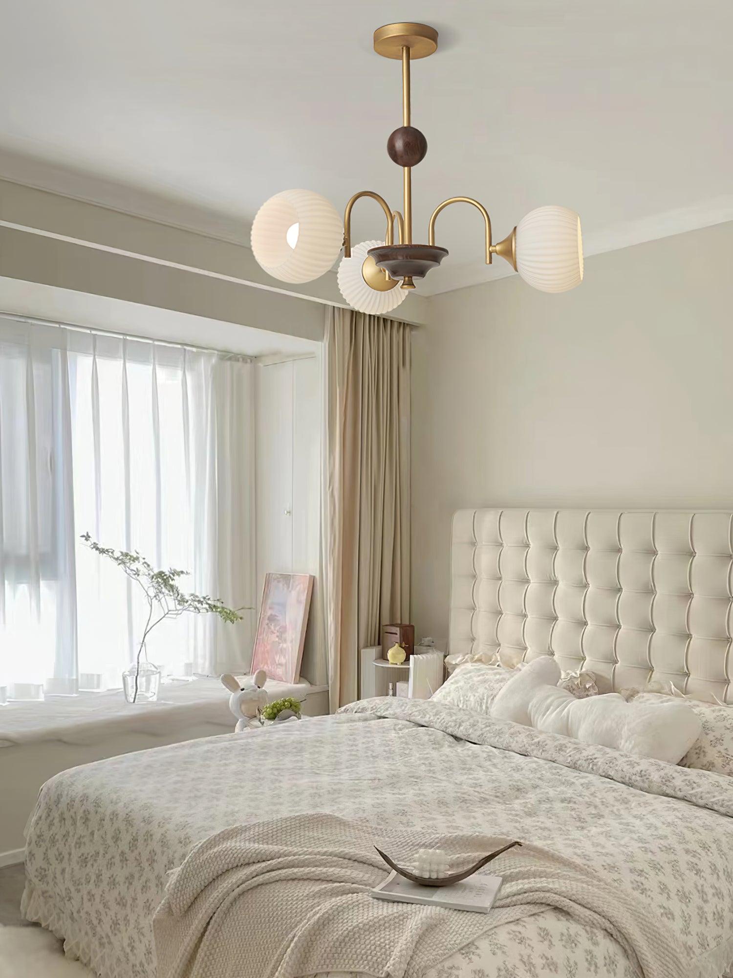 Dune Chandelier Sculptural Glass Ribbed with Iron-Neutral Decor