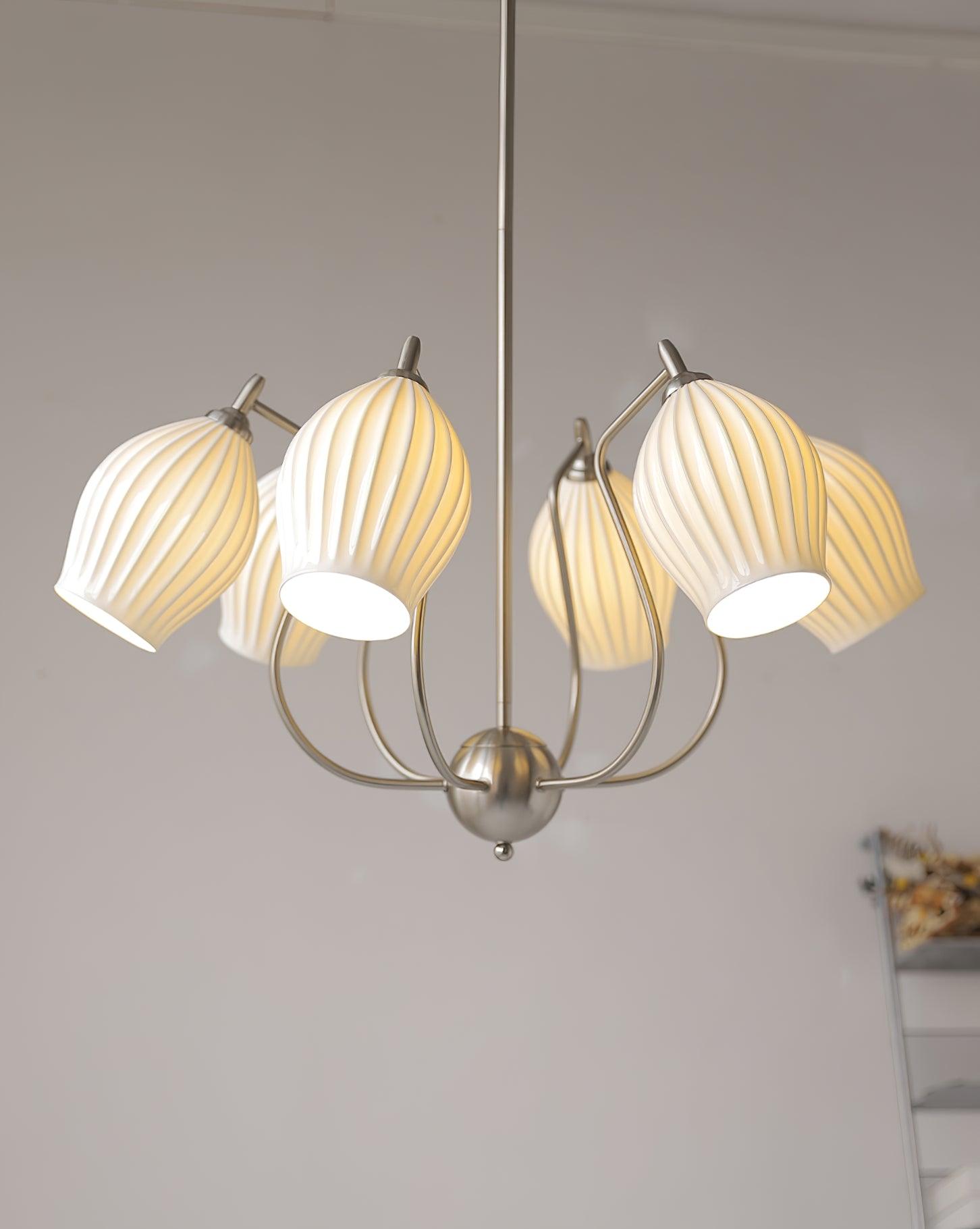 Pravin Chandelier Ceramic Ribbed Sculptural Glass Elegant-Neutral Decor
