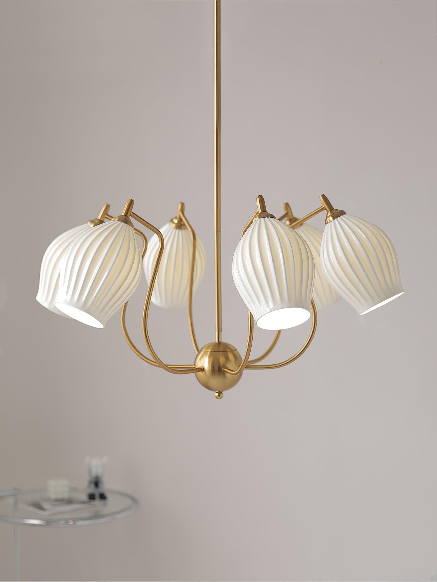 Pravin Chandelier Ceramic Ribbed Sculptural Glass Elegant-Neutral Decor