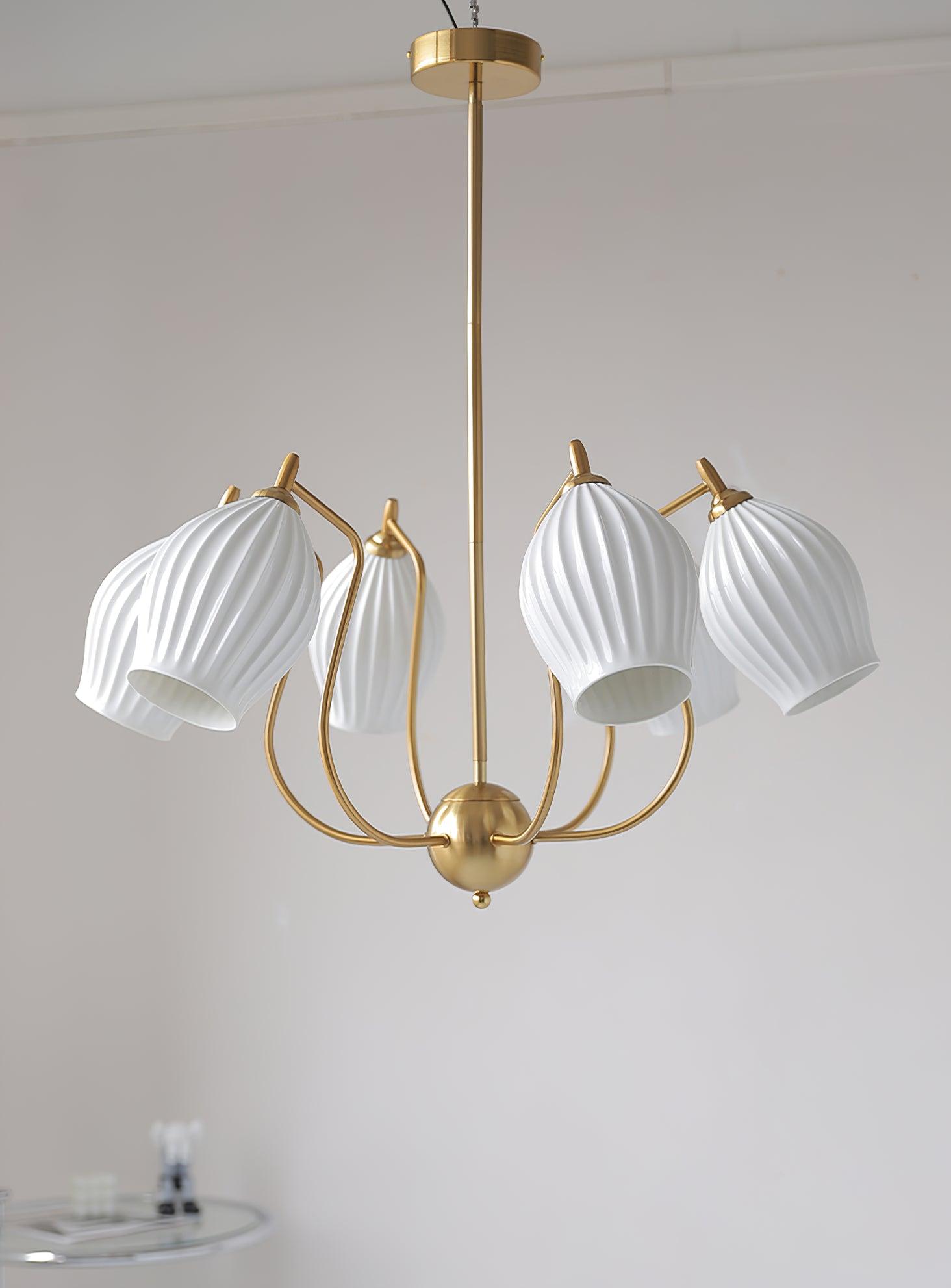 Pravin Chandelier Ceramic Ribbed Sculptural Glass Elegant-Neutral Decor