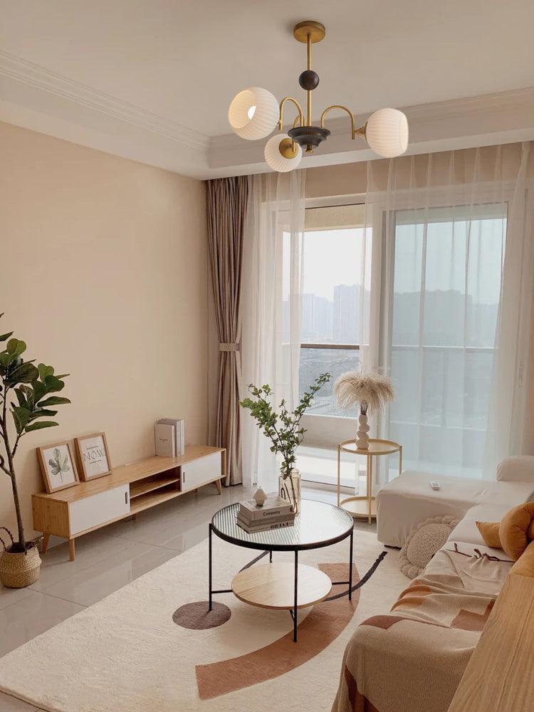 Dune Chandelier Sculptural Glass Ribbed with Iron-Neutral Decor