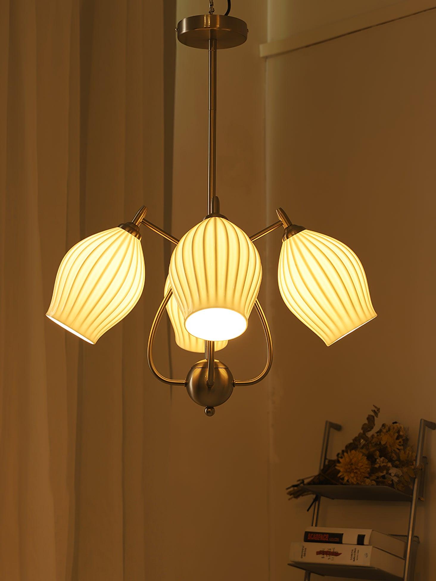 Pravin Chandelier Ceramic Ribbed Sculptural Glass Elegant-Neutral Decor