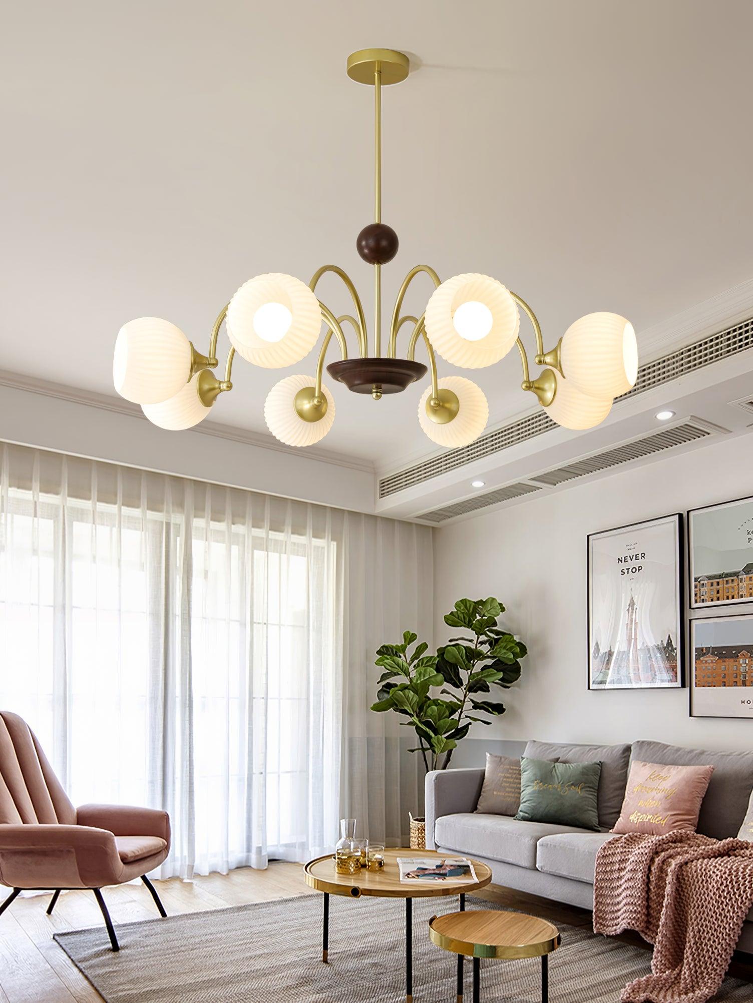 Dune Chandelier Sculptural Glass Ribbed with Iron-Neutral Decor