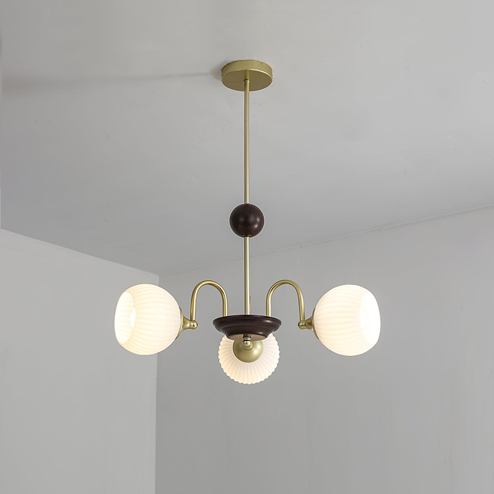 Dune Chandelier Sculptural Glass Ribbed with Iron-Neutral Decor