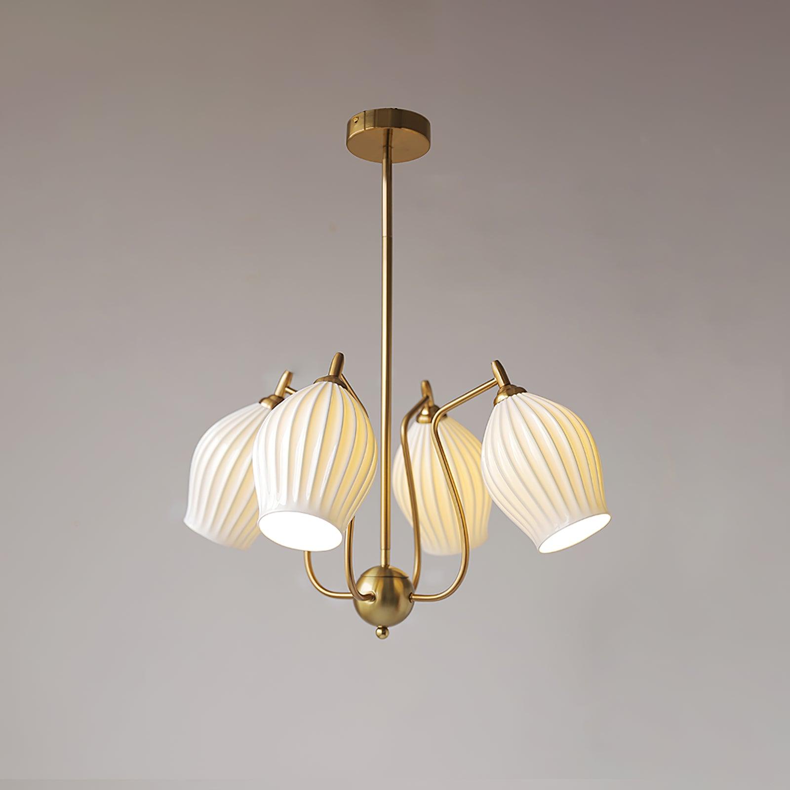 Pravin Chandelier Ceramic Ribbed Sculptural Glass Elegant-Neutral Decor
