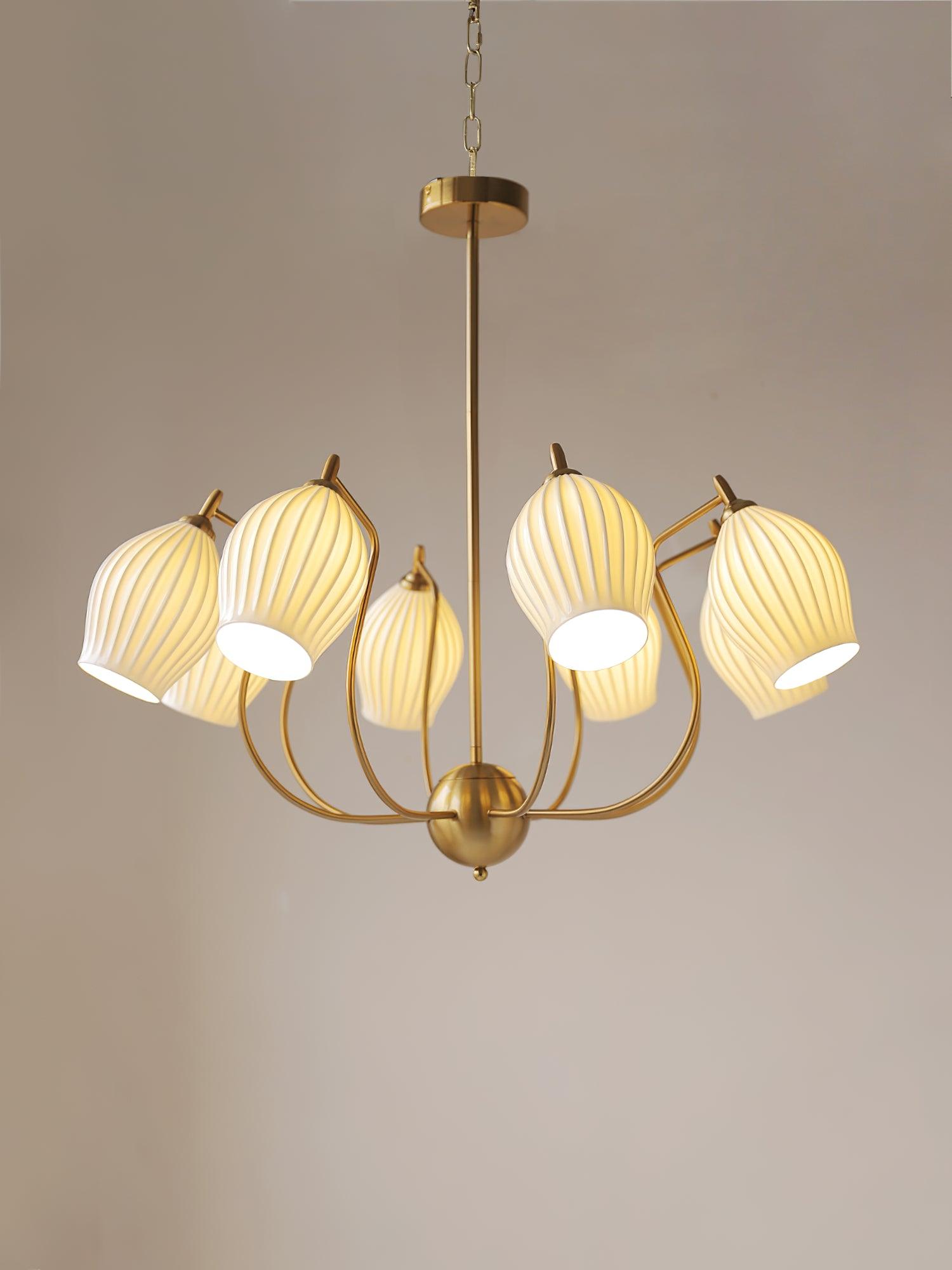 Pravin Chandelier Ceramic Ribbed Sculptural Glass Elegant-Neutral Decor