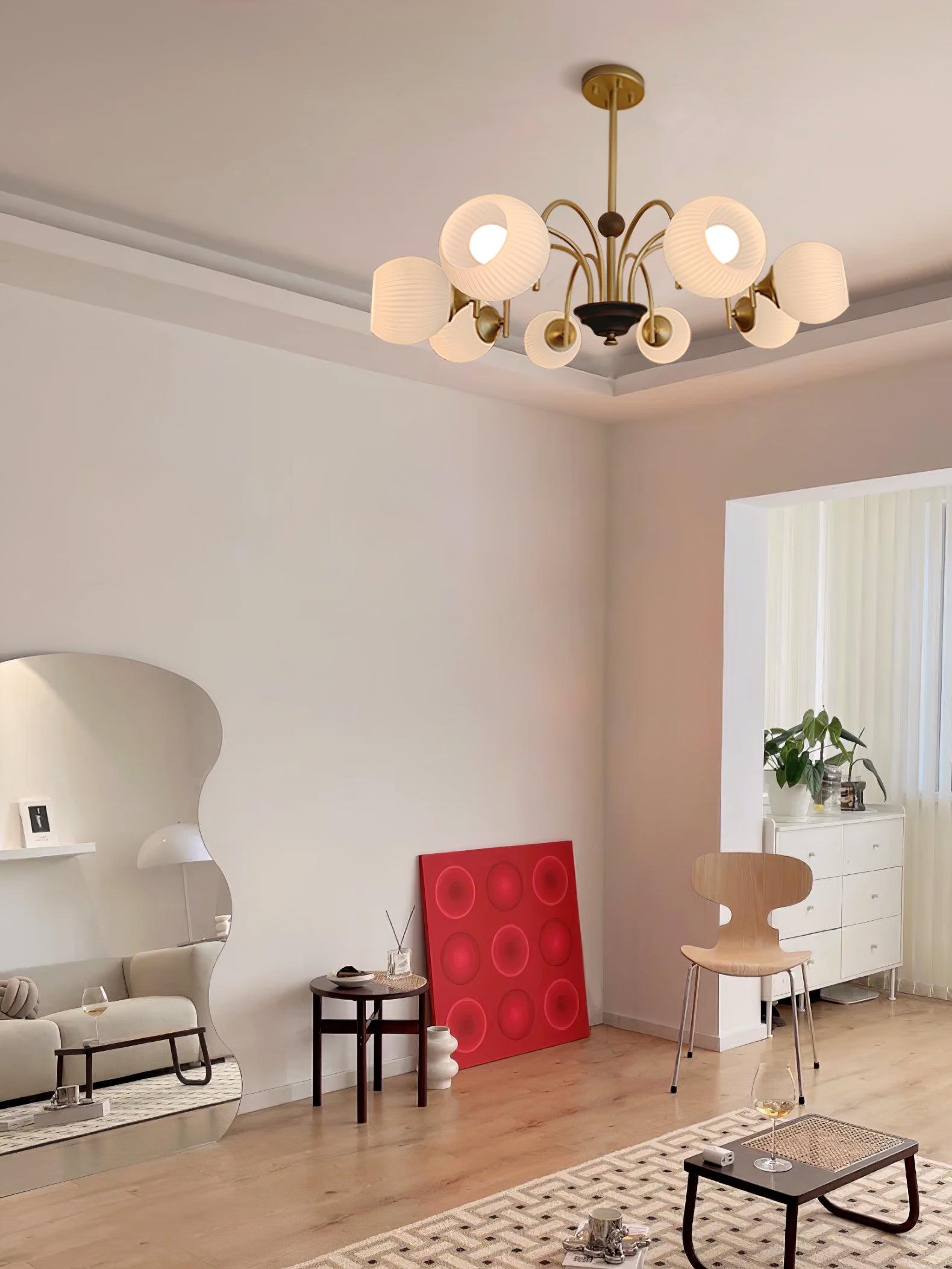 Dune Chandelier Sculptural Glass Ribbed with Iron-Neutral Decor
