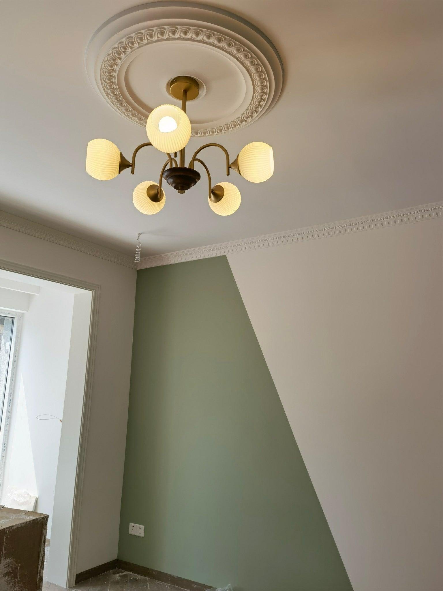 Dune Chandelier Sculptural Glass Ribbed with Iron-Neutral Decor