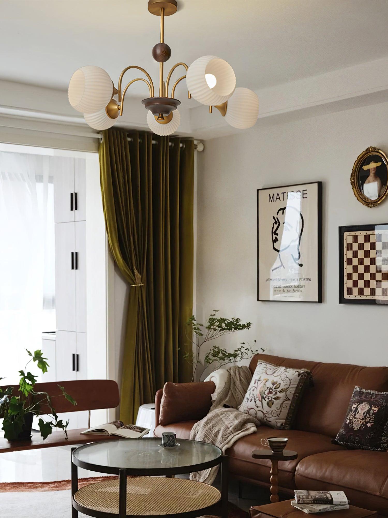 Dune Chandelier Sculptural Glass Ribbed with Iron-Neutral Decor