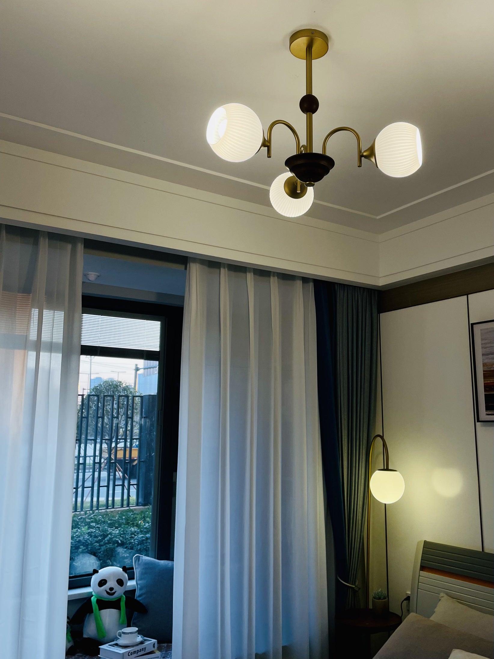 Dune Chandelier Sculptural Glass Ribbed with Iron-Neutral Decor