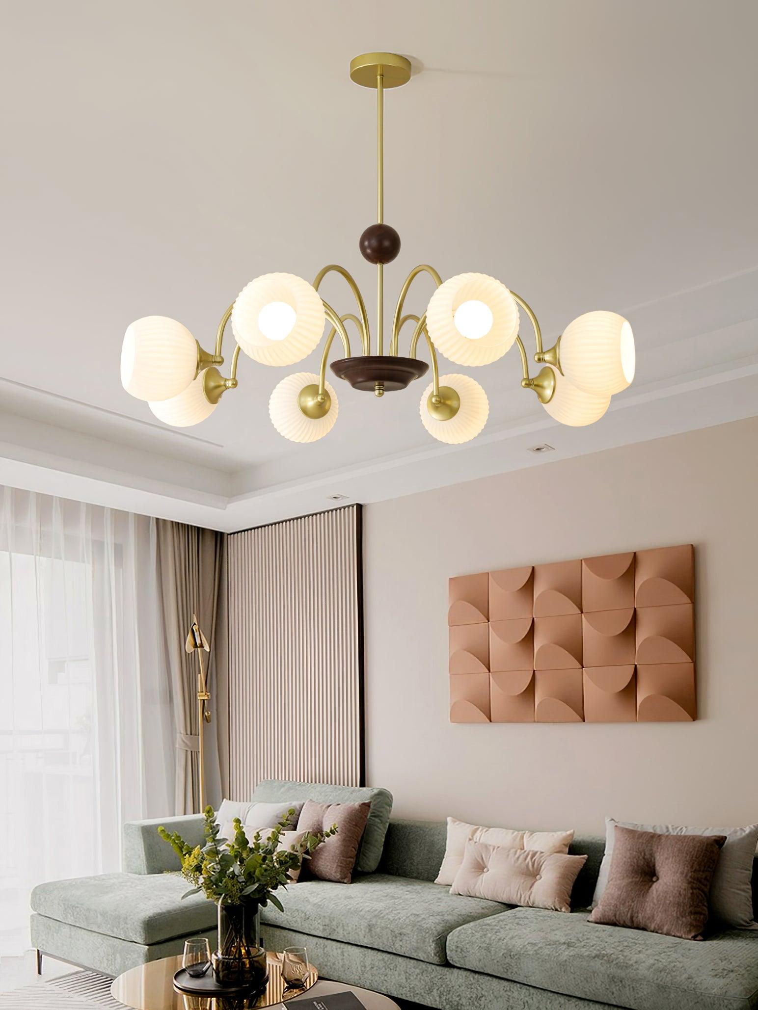 Dune Chandelier Sculptural Glass Ribbed with Iron-Neutral Decor