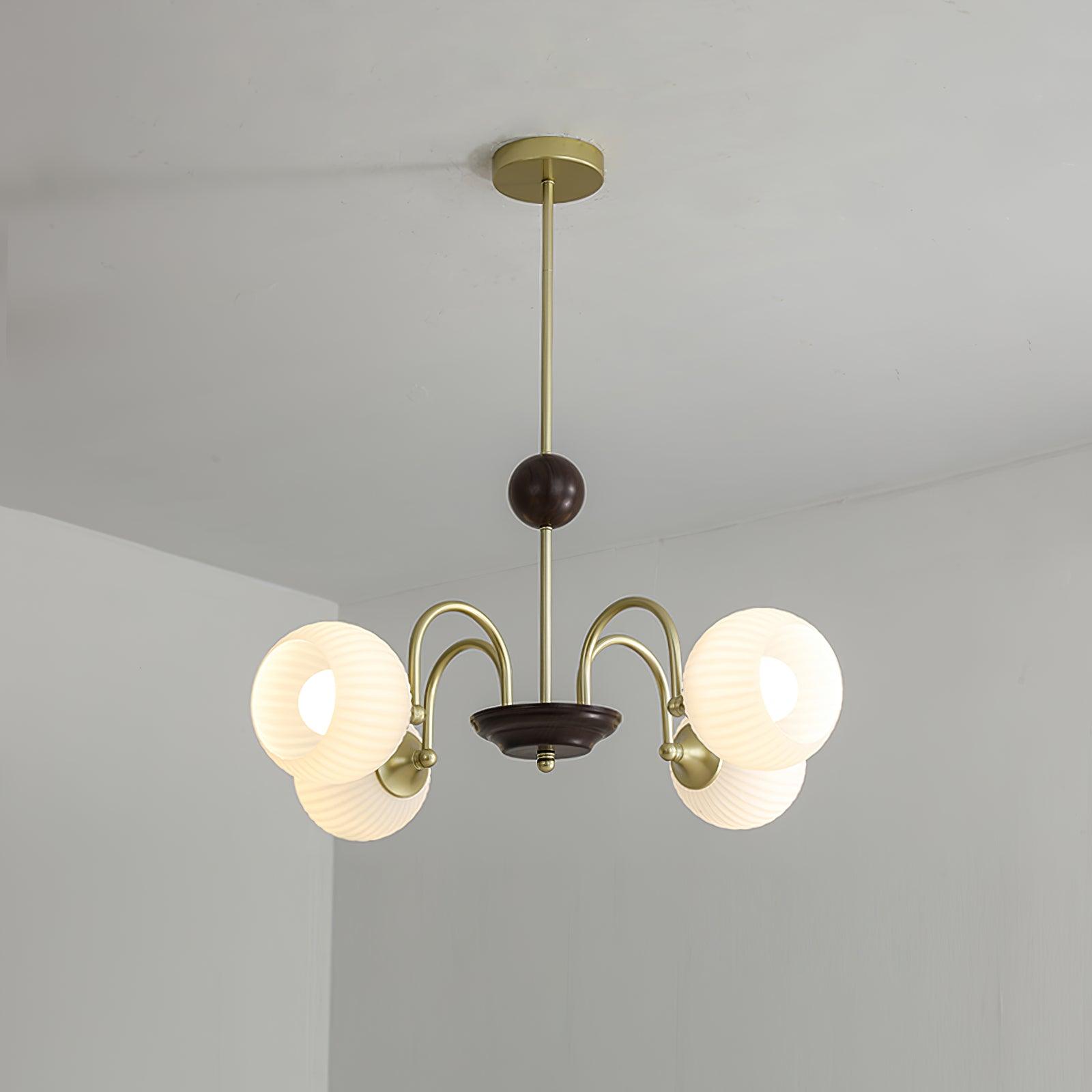 Dune Chandelier Sculptural Glass Ribbed with Iron-Neutral Decor