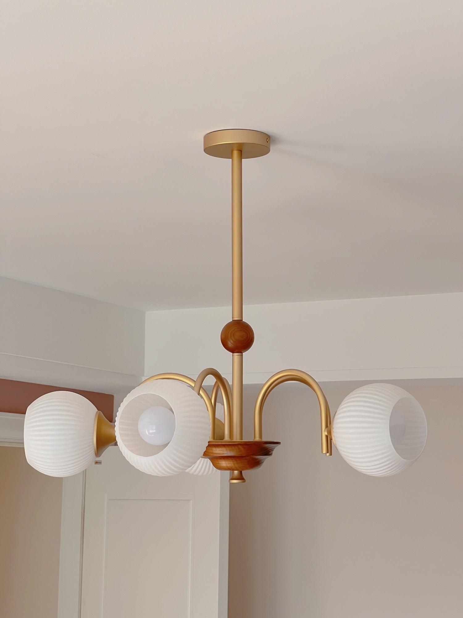 Dune Chandelier Sculptural Glass Ribbed with Iron-Neutral Decor
