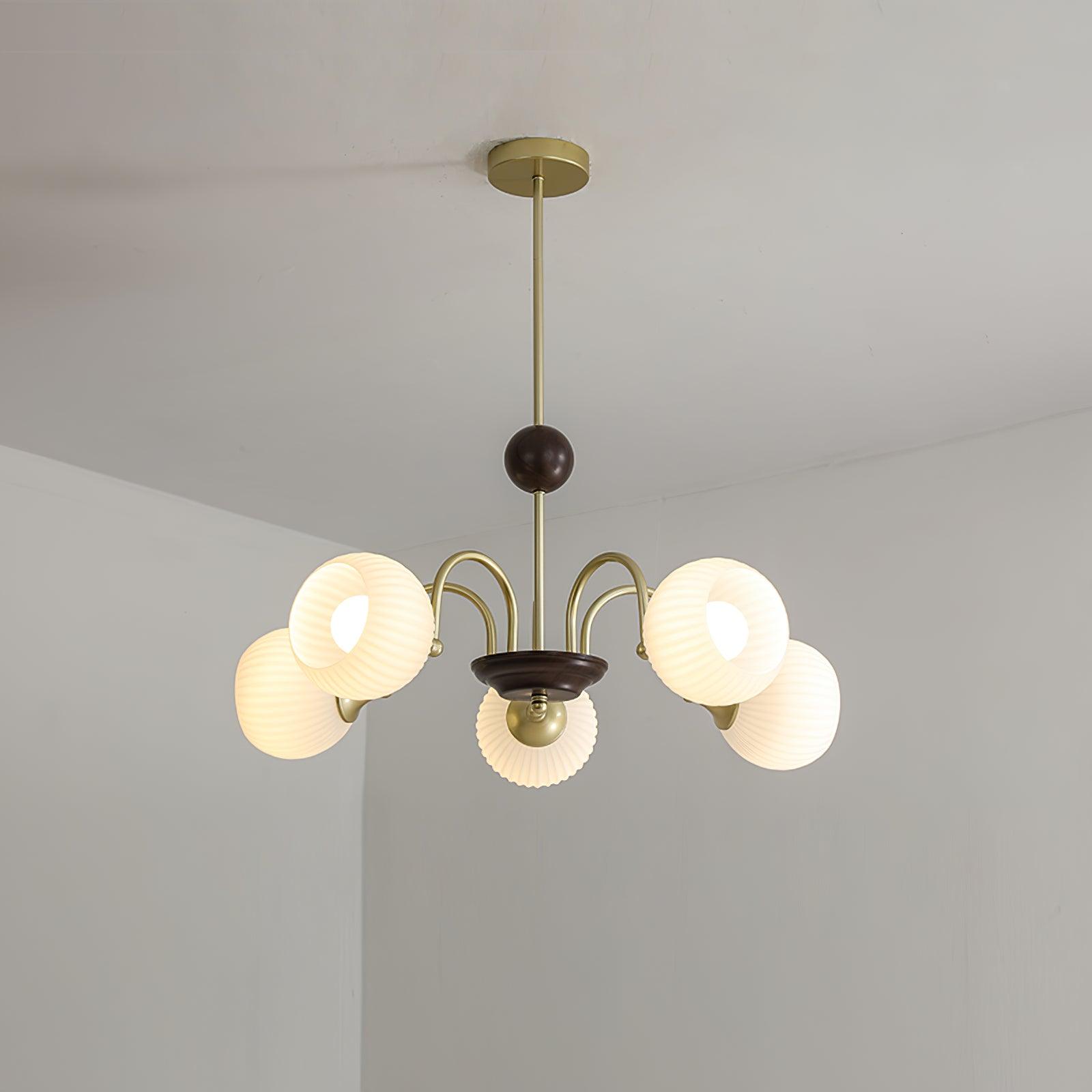 Dune Chandelier Sculptural Glass Ribbed with Iron-Neutral Decor