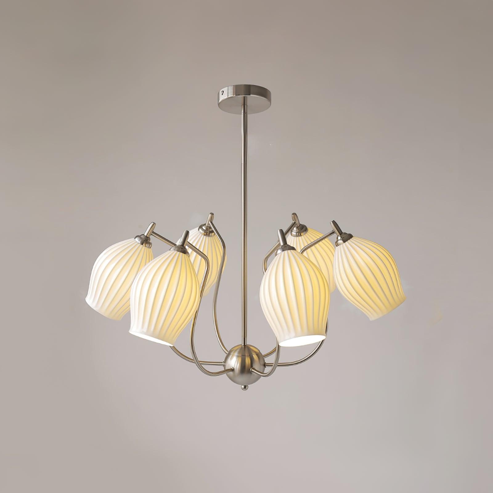 Pravin Chandelier Ceramic Ribbed Sculptural Glass Elegant-Neutral Decor