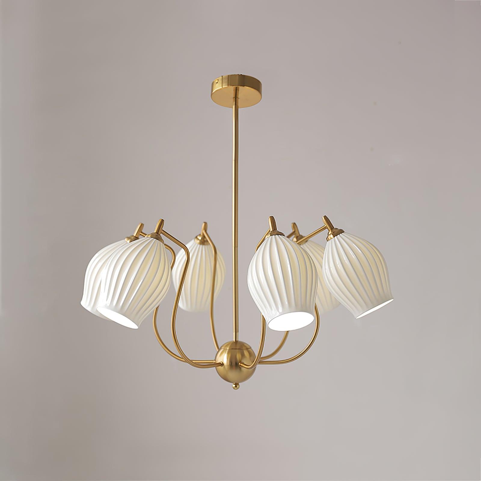 Pravin Chandelier Ceramic Ribbed Sculptural Glass Elegant-Neutral Decor