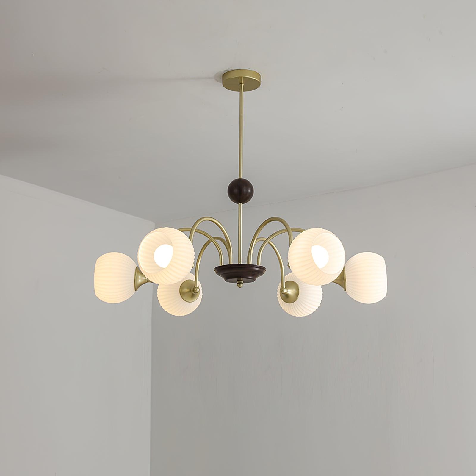 Dune Chandelier Sculptural Glass Ribbed with Iron-Neutral Decor