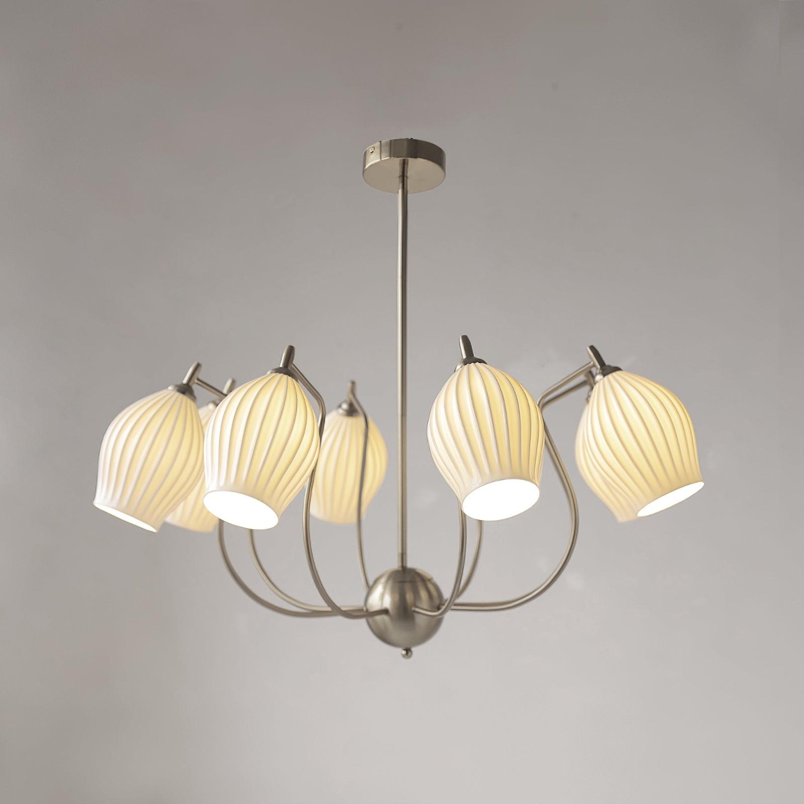 Pravin Chandelier Ceramic Ribbed Sculptural Glass Elegant-Neutral Decor