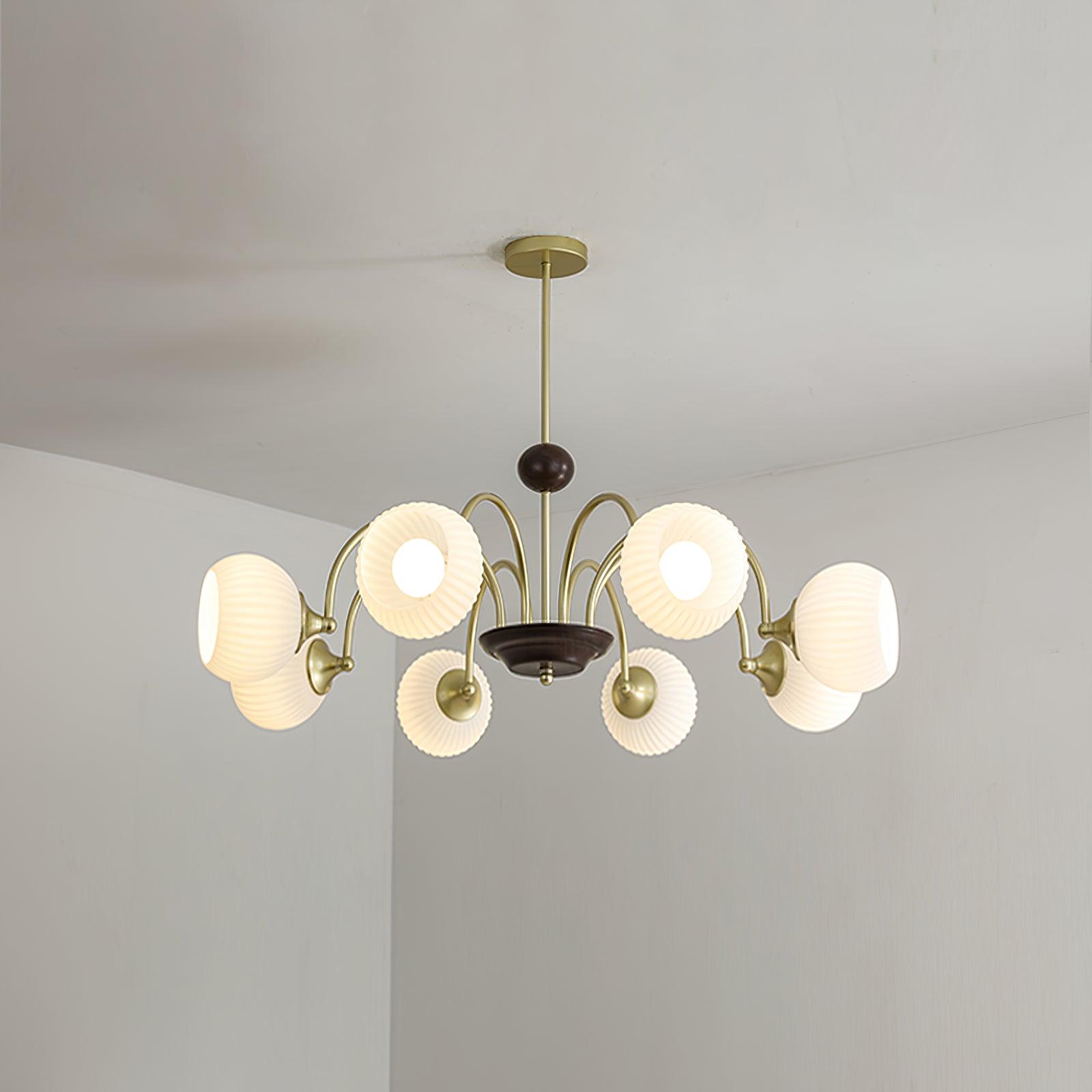 Dune Chandelier Sculptural Glass Ribbed with Iron-Neutral Decor