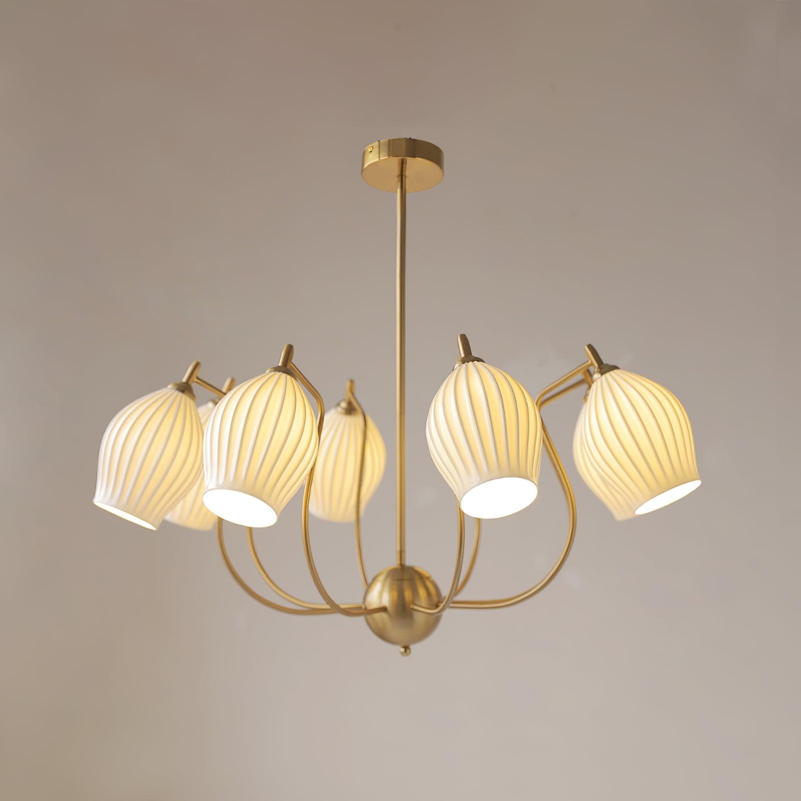 Pravin Chandelier Ceramic Ribbed Sculptural Glass Elegant-Neutral Decor