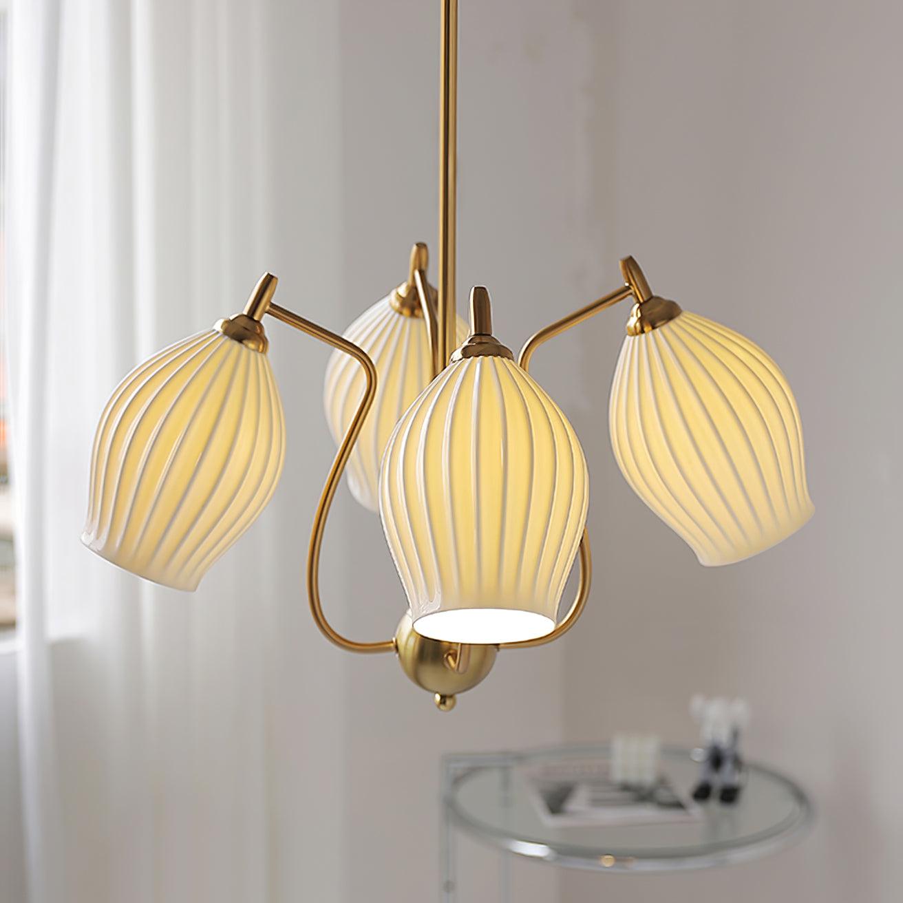 Pravin Chandelier Ceramic Ribbed Sculptural Glass Elegant-Neutral Decor