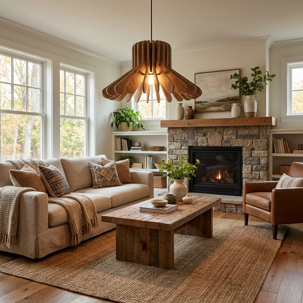 Sculptural Layered Felt Pendant Lamp-Neutral Decor