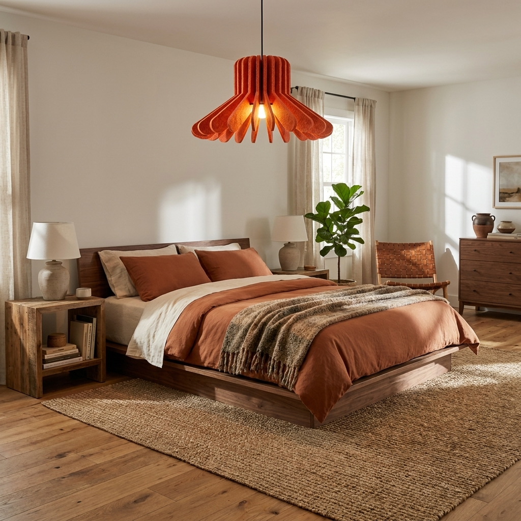 Sculptural Layered Felt Pendant Lamp-Neutral Decor