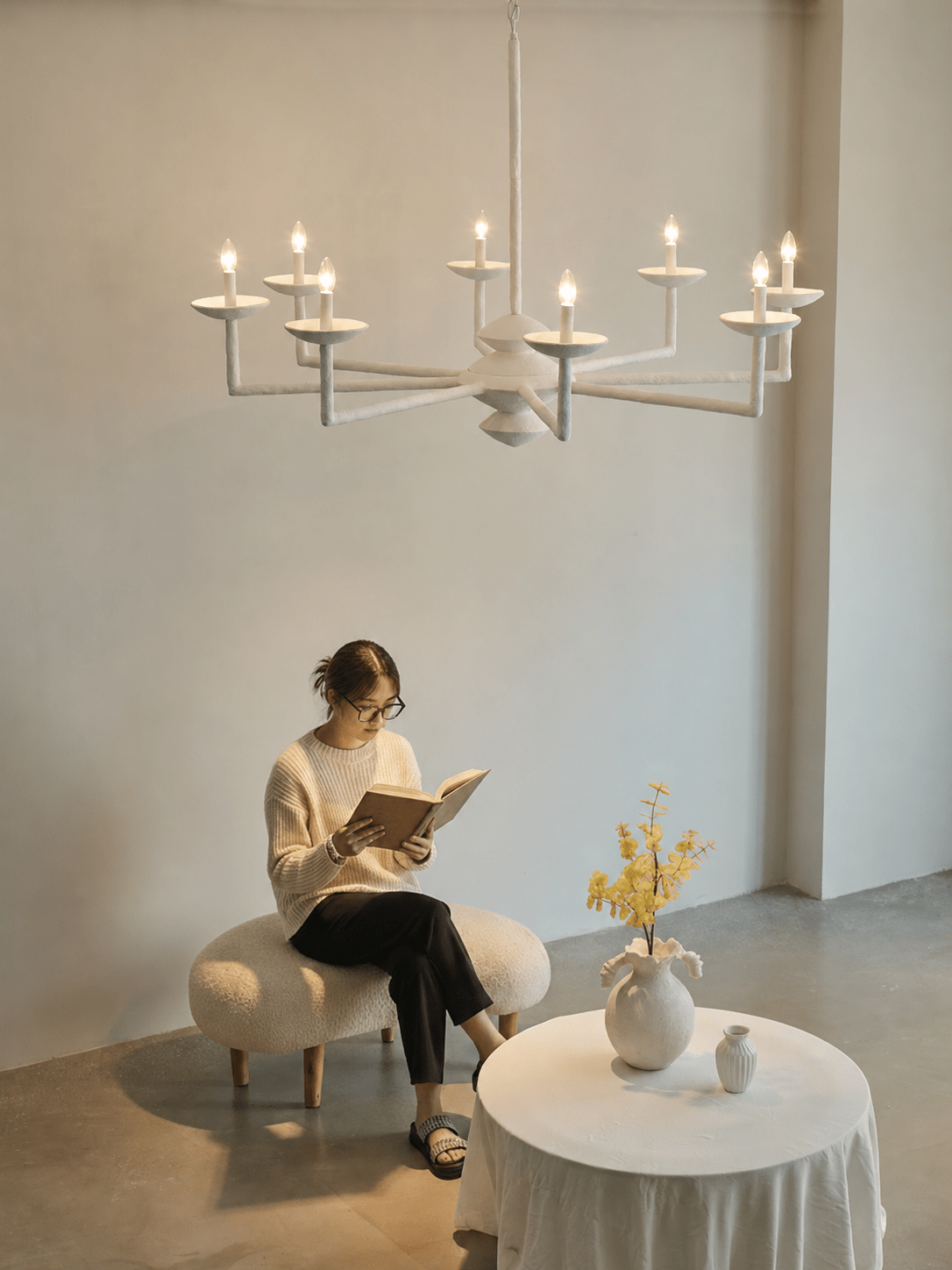 Sculptural Plaster Candelabra Chandelier-Neutral Decor