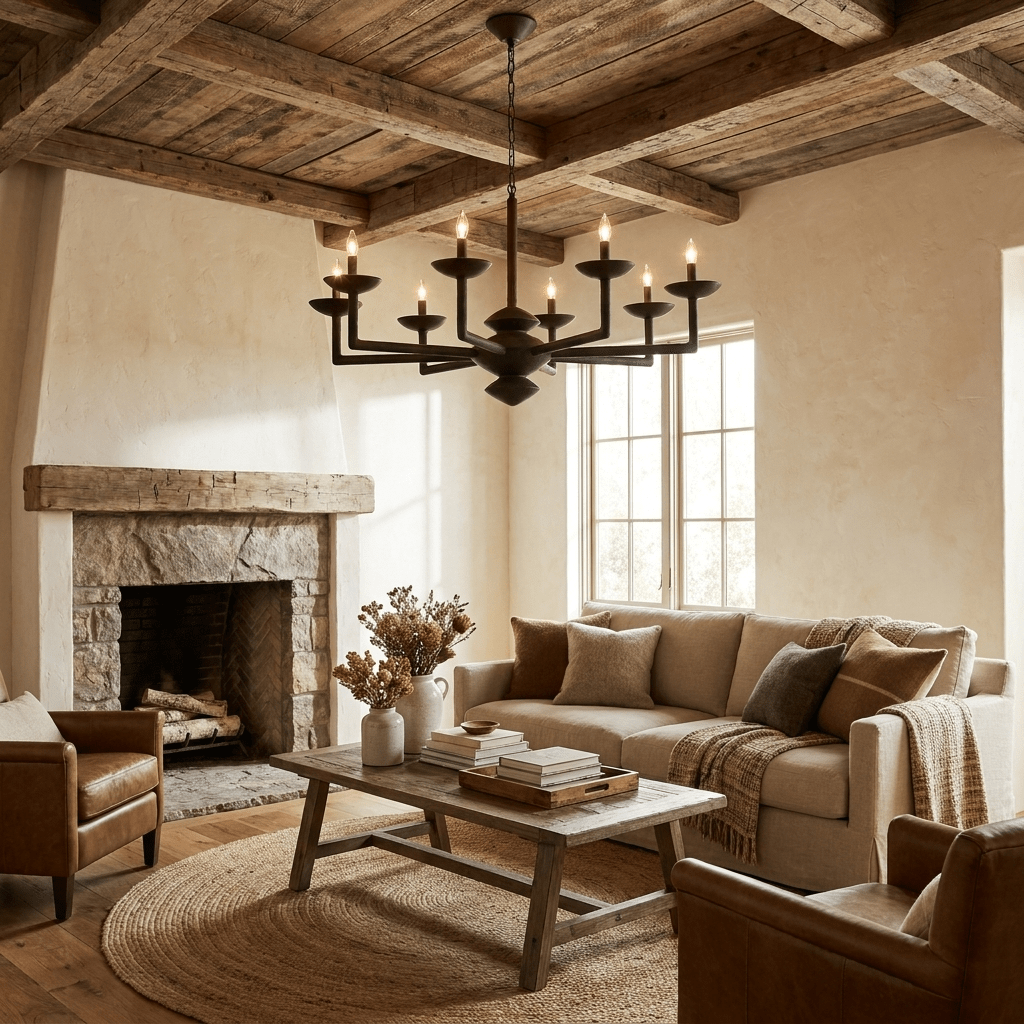 Sculptural Plaster Candelabra Chandelier-Neutral Decor