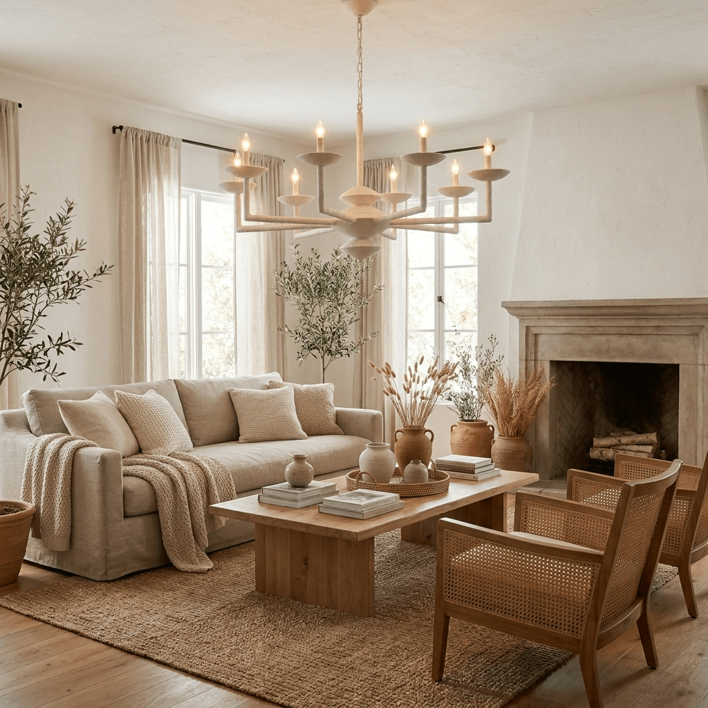 Sculptural Plaster Candelabra Chandelier-Neutral Decor