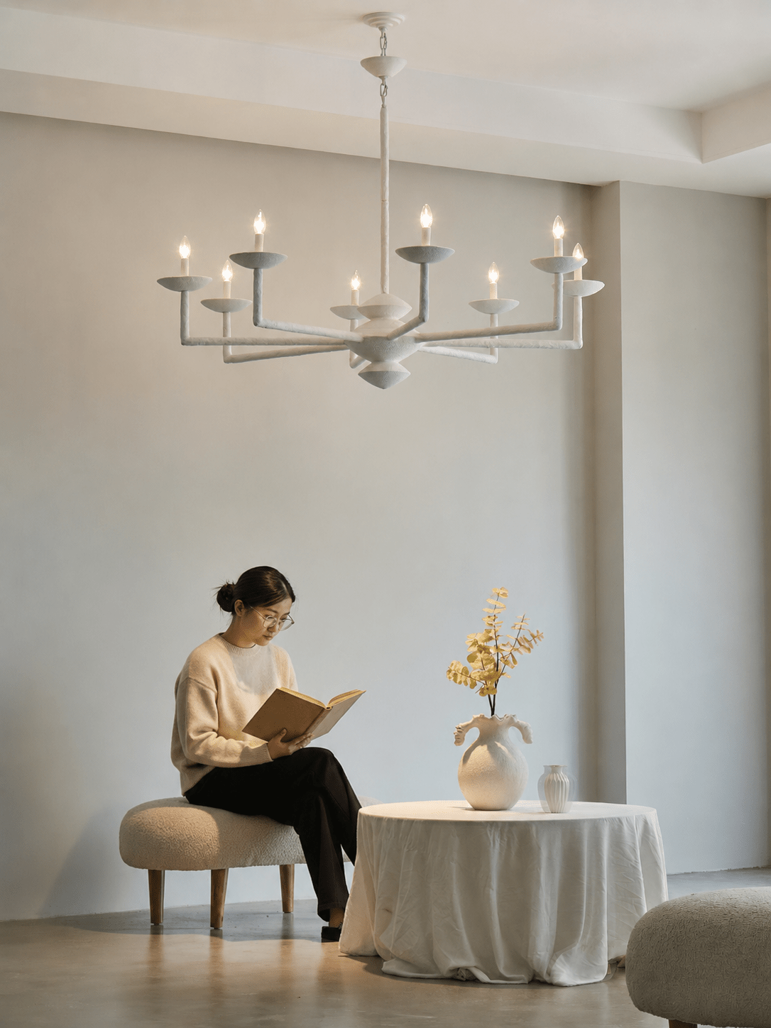 Sculptural Plaster Candelabra Chandelier-Neutral Decor