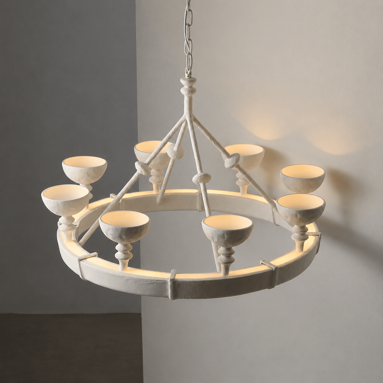 Sculptural Plaster Chalice Chandelier-Neutral Decor