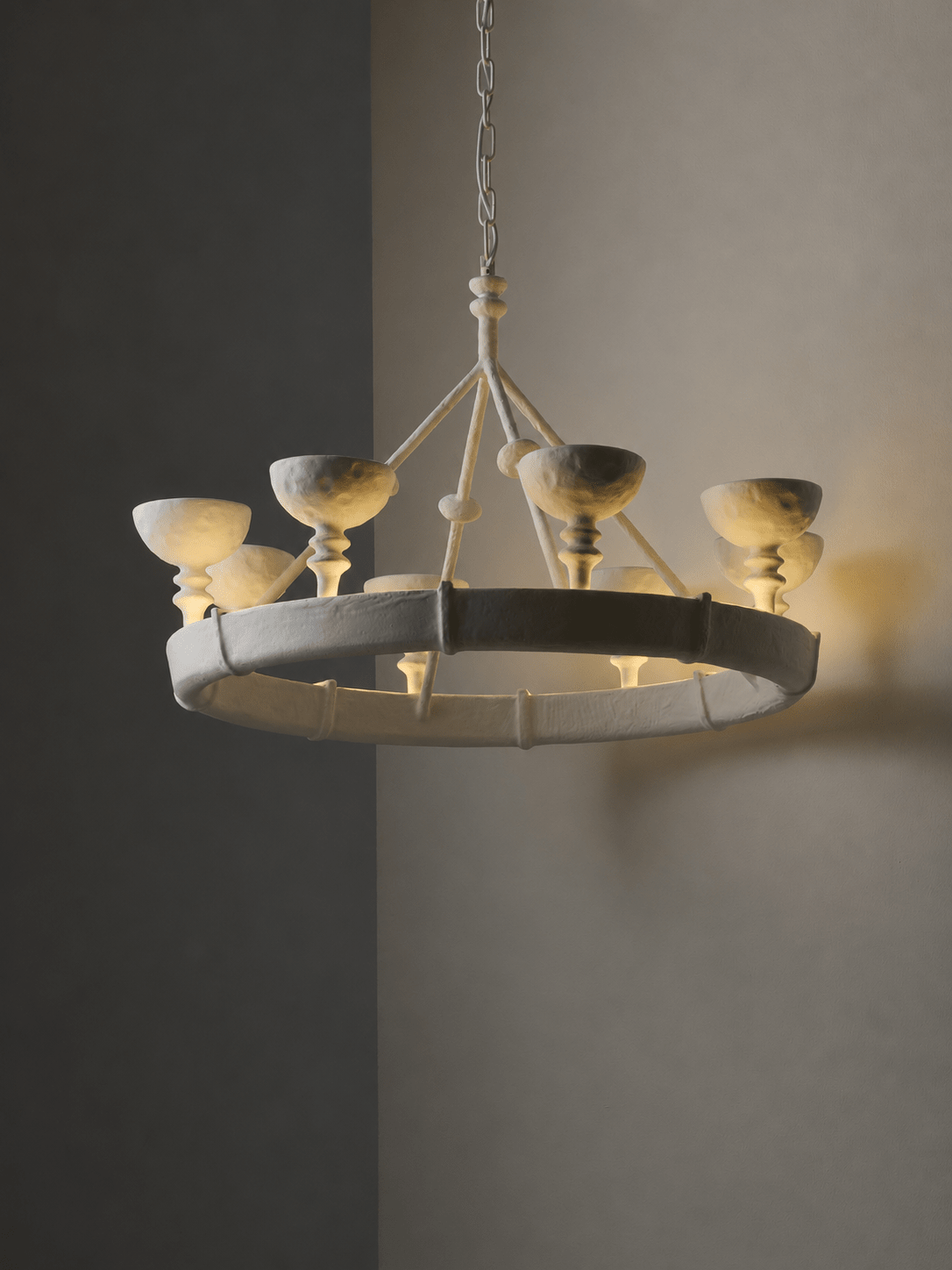 Sculptural Plaster Chalice Chandelier-Neutral Decor