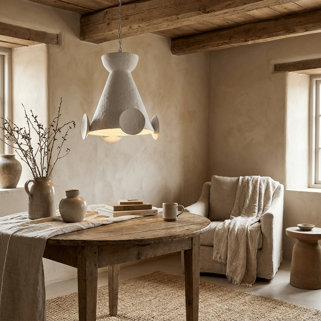 Sculptural Plaster Cone Pendant Lamp-Neutral Decor