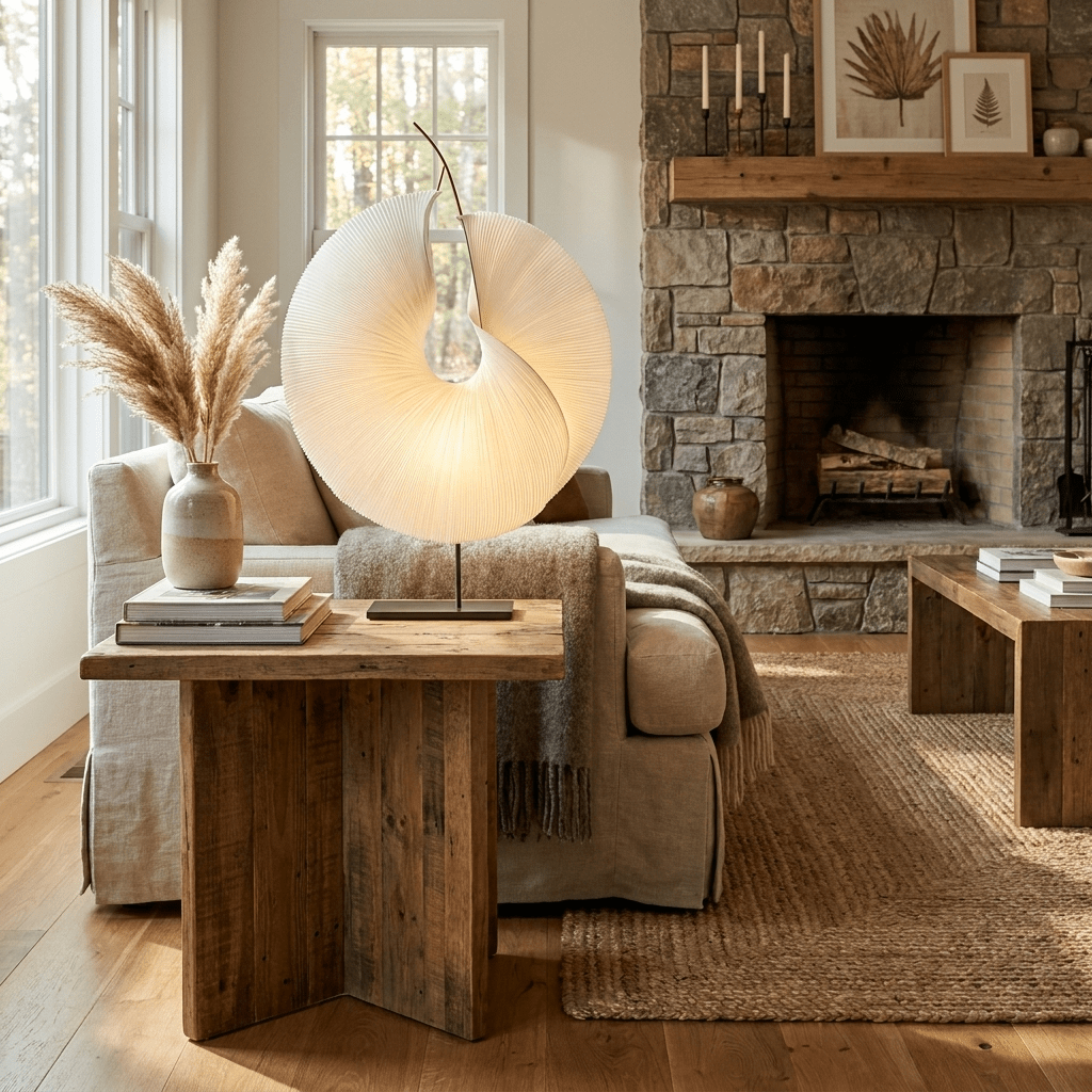 Sculptural Pleated Paper Lamp-Neutral Decor