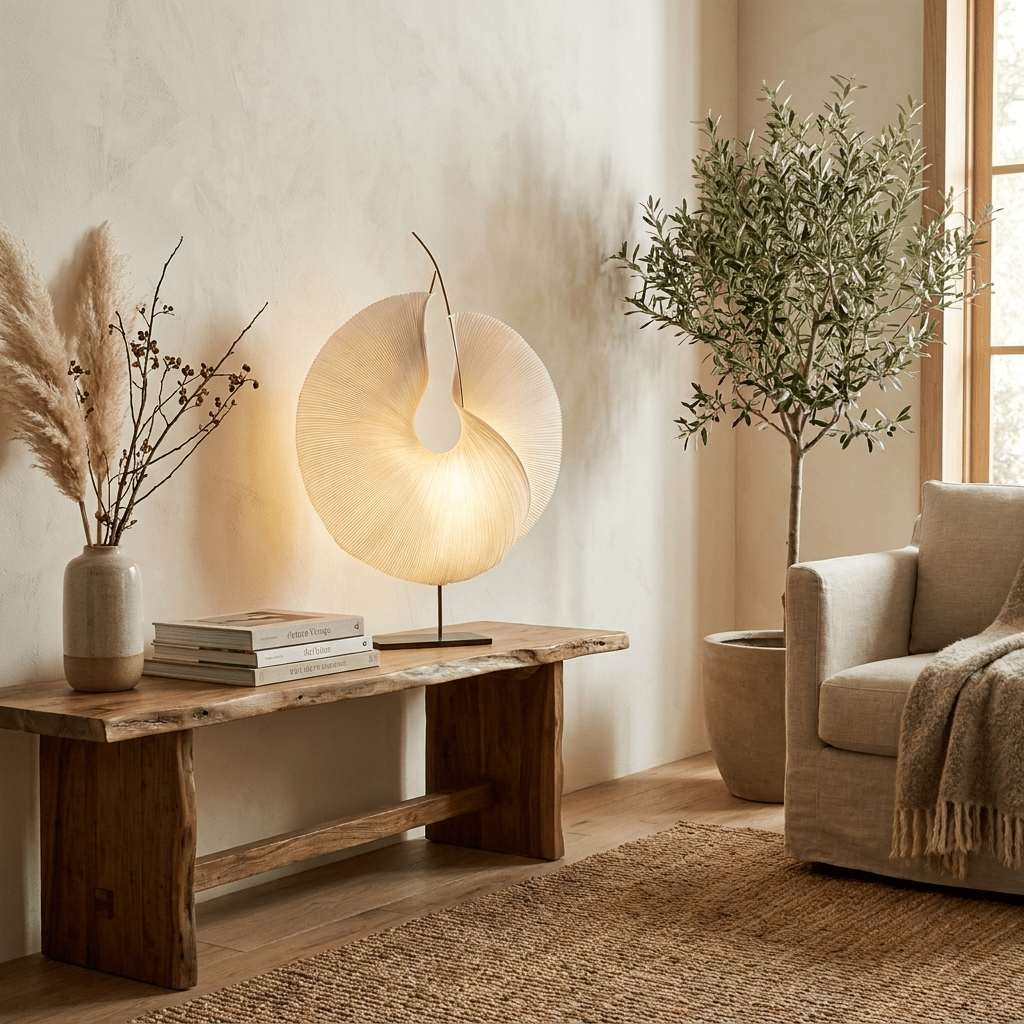 Sculptural Pleated Paper Lamp-Neutral Decor