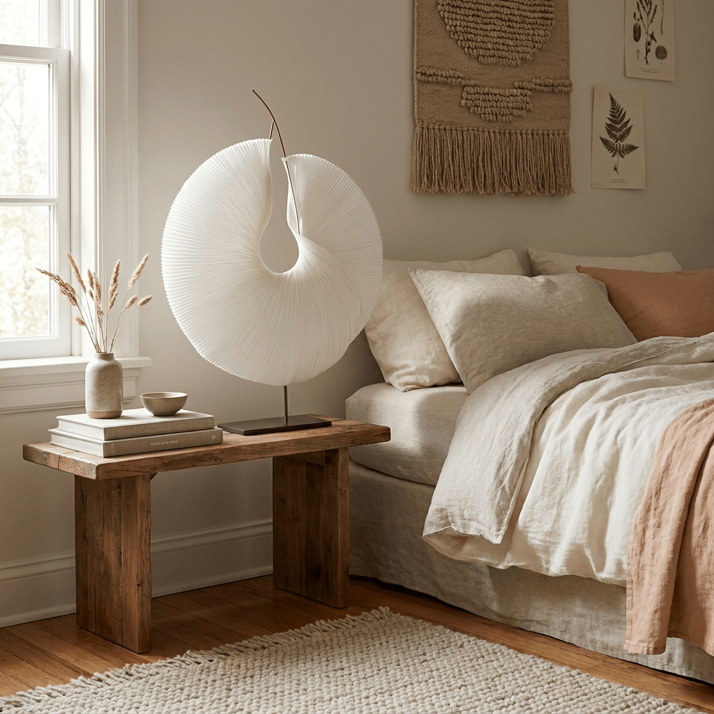 Sculptural Pleated Paper Lamp-Neutral Decor