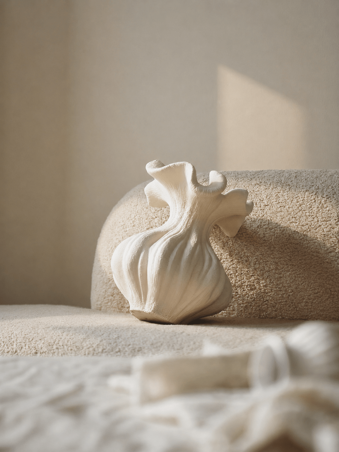 Sculptural Sand Texture Ivory Vase-Neutral Decor