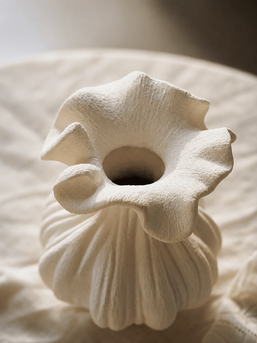 Sculptural Sand Texture Ivory Vase-Neutral Decor
