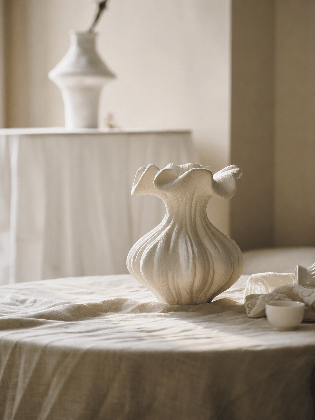 Sculptural Sand Texture Ivory Vase-Neutral Decor